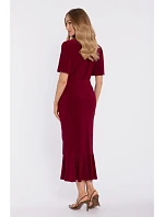 M912 Zavinovacie midi šaty s volánom a volánikom - bordové