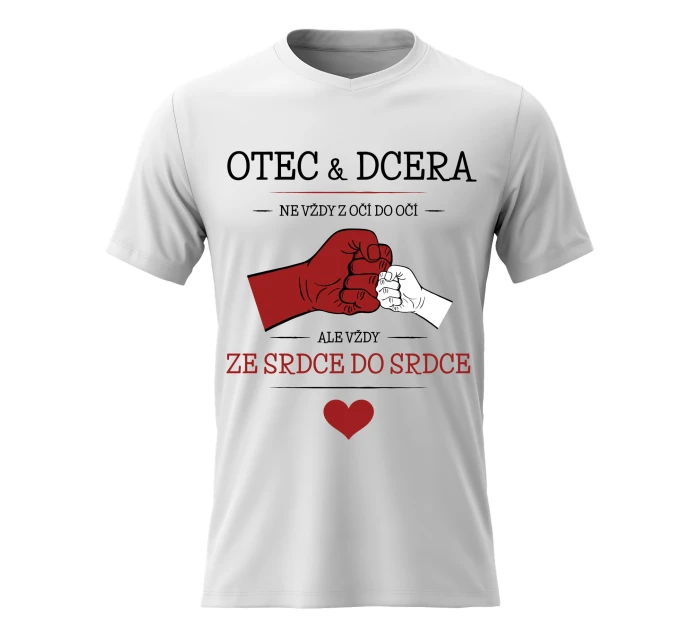 Pánské bavlněné tričko s potiskem - OTEC & DCERA - bílé