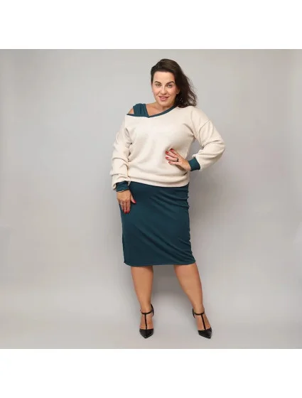 Béžovo-tmavozelené šaty s pletenou blúzkou (682)