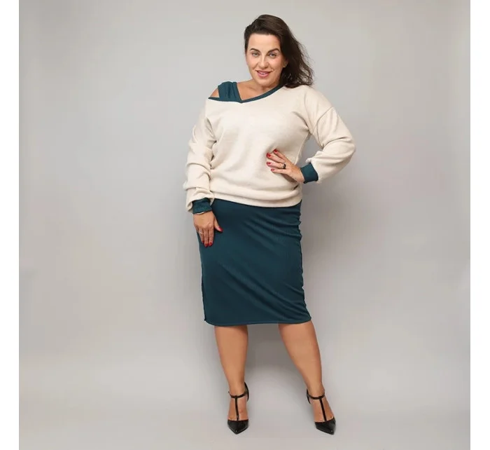 Béžovo-tmavozelené šaty s pletenou blúzkou (682)