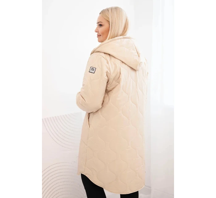 Dámske Plus veľkosť zimné prešívané bundy s kapucňou béžová