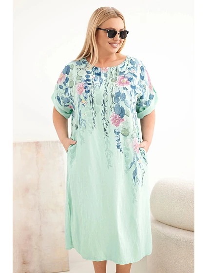 Dámské viskózové šaty Plus Size s krátkým rukávem a rozparky po model 22266601 - K-Fashion