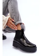 Lakierowane Kalosze Botki Na Platformie Big Star MM274395 Czarne Lakierowane Kalosze Botki Na Platformie Big Star MM274395 Czarne