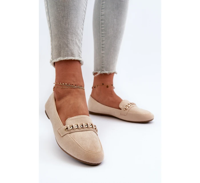 Błyszczące Mokasyny Damskie Z Łańcuchem Beżowe Aredilla Błyszczące Mokasyny Damskie Z Łańcuchem Beżowe Aredilla