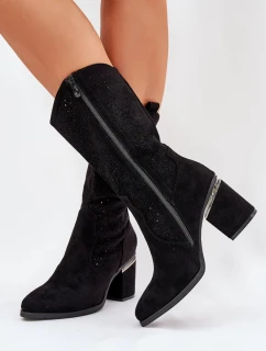 Ażurowe Kozaki Kowbojki Do Połowy Łydki S.Barski HY51-238 Czarne