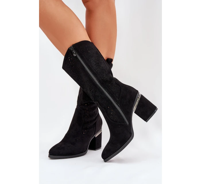 Ażurowe Kozaki Kowbojki Do Połowy Łydki S.Barski HY51-238 Czarne Ażurowe Kozaki Kowbojki Do Połowy Łydki S.Barski HY51-238 Czarne