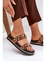 Klapki Damskie w Panterkę Na Platformie Z Paskami I Klamrami Brązowe Ziferte Klapki Damskie w Panterkę Na Platformie Z Paskami I Klamrami Brązowe Ziferte
