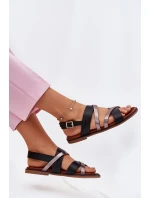 Dámské Sandály Na Plochém Podpatku S Pásky Černé model 21697516 - SERGIO LEONE