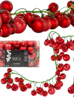 VETVIČKOVÁ GIRLANDA 180CM S OZDOBAMI 80 KS.SĽUDA ČERVENÁ