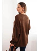 Dámsky sveter z mohéru a vlny voľného strihu hnedej farby Dámsky sveter z mohéru a vlny voľného strihu hnedej farby