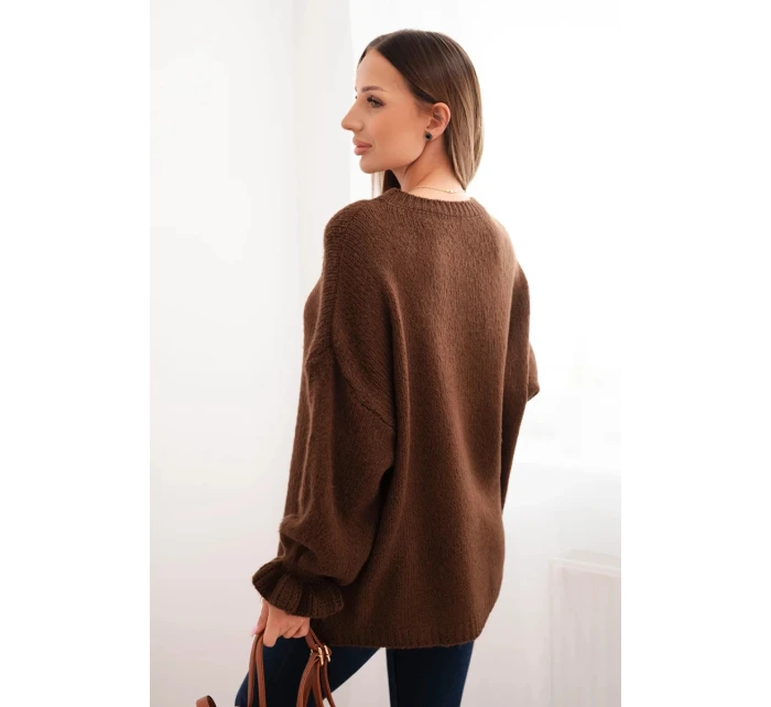 Dámsky sveter z mohéru a vlny voľného strihu hnedej farby Dámsky sveter z mohéru a vlny voľného strihu hnedej farby
