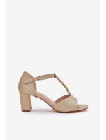 Dámské Sandály Na Podpatku S Dekorativním Páskem Eko Kůže Zlaté model 21696870 - EVENTO