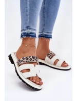 Dámské Kožené Pantofle S Zipem Leopard  Světle Béžové model 21697787 - VINCEZA