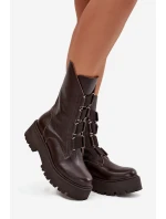 Botki Damskie Z Naturalnej Skóry Na Platformie Zazoo 3795 Czekoladowe