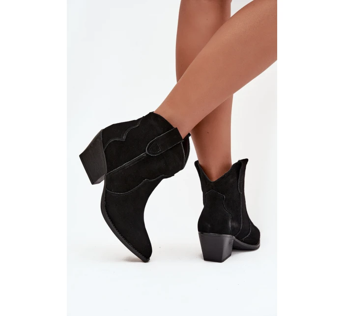 Nazouvací dámské kozačky z přírodního semiše černé model 21713735 - Boto