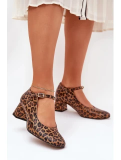 Dámske kožené lodičky na podpätku s leopardím vzorom Laura Messi - hnedé