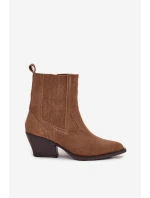 Dámska zateplená členková obuv Dylira na podpätku - ťava, semiš Dámska zateplená členková obuv Dylira na podpätku - ťava, semiš