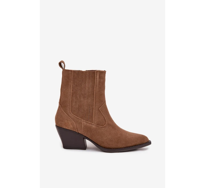 Dámska zateplená členková obuv Dylira na podpätku - ťava, semiš Dámska zateplená členková obuv Dylira na podpätku - ťava, semiš