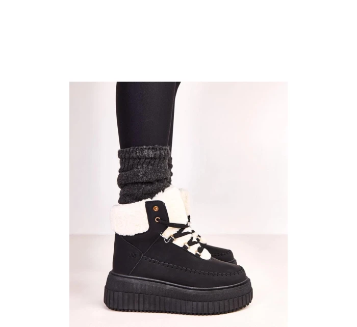 Dámske zimné topánky s kožúškom ZH15 Black with white - Next Step
