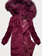 Dámska manšestrová zimná bunda s kapucňou bordová (7764)