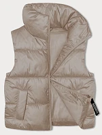 Dámsky krátky top bez rukávov so stojatým golierom Light Beige (B8245-51)