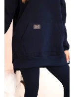 Dámský bavlněný komplet s kapucí a legíny s vysokým pasem modrý