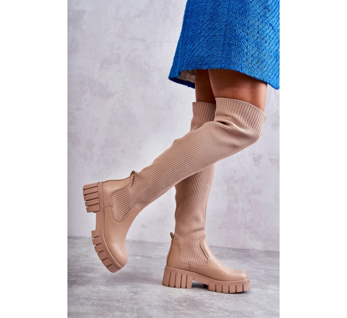 Wysokie Damskie Kozaki Za Kolano Beżowe Austin
