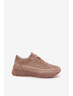 Kožené polobotky sneakers dámské vzorované model 22100638 Světle hnědé - SERGIO LEONE