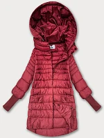 Dámska prechodná bunda s pletenými rebrovanými lemami koralová (1828)