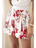 Dámske viskózové šortky s kvetinovým vzorom so zaväzovaním v páse červené