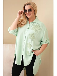 Dámská košile Plus Size z viskózy s květinovým model 22136561 tmavě mátová - K-Fashion