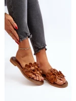 Zazoo 40381 Damskie Skórzane Klapki Na Płaskim Obcasie Brązowe