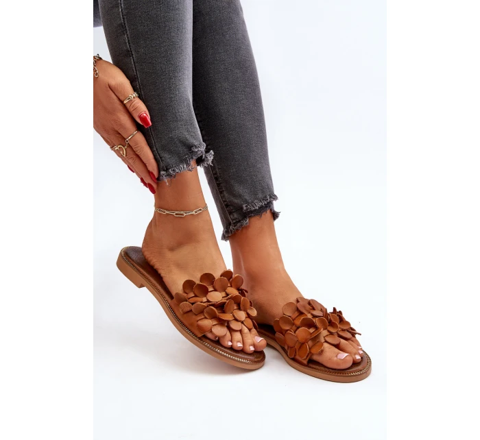 Zazoo 40381 Damskie Skórzane Klapki Na Płaskim Obcasie Brązowe