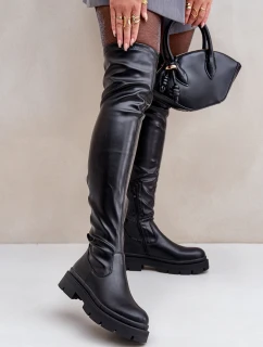 Kozaki Za Kolano Na Płaskim Obcasie Czarne Feliri