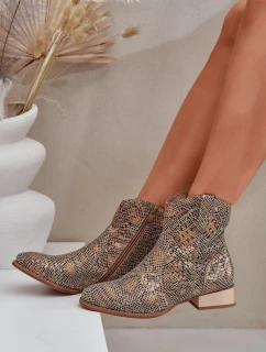 Dámské Botky S Na Nízkém Podpatku Ozdobené Vzorem Zlaté model 21685173 - Boto