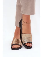 Skórzane Eleganckie Baleriny Z Odkrytymi Palcami Zazoo 1865 Złoto-Czarne