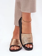 Skórzane Eleganckie Baleriny Z Odkrytymi Palcami Zazoo 1865 Złoto-Czarne