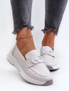 Dámske kožené mokasíny na platforme svetlo šedé S.Barski