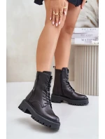 Kožené zateplené členkové topánky Workery Women's Big Star Black Kožené zateplené členkové topánky Workery Women's Big Star Black