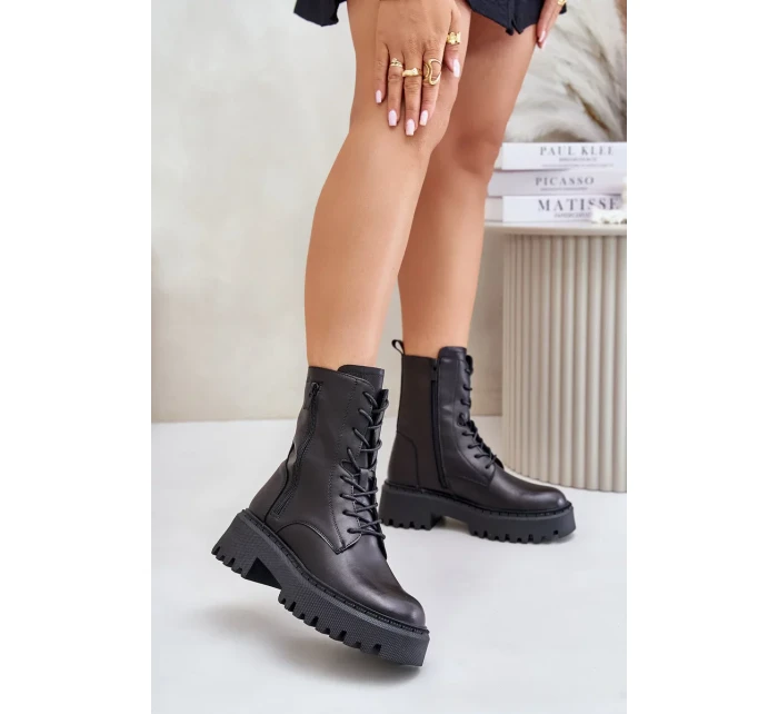 Kožené zateplené členkové topánky Workery Women's Big Star Black Kožené zateplené členkové topánky Workery Women's Big Star Black