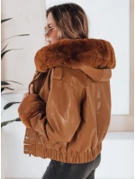 Dámska kožená bunda s kožušinou hnedá FashionStreet TY5129