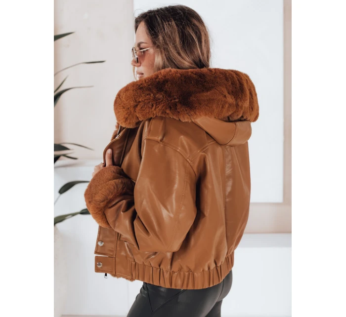 Dámska kožená bunda s kožušinou hnedá FashionStreet TY5129