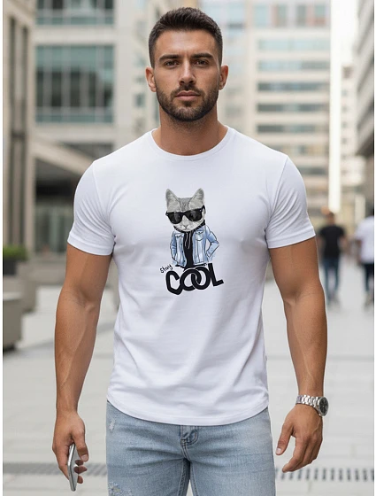 Pánske tričko Stay COOL s potlačou biele FashionStreet NX5018R