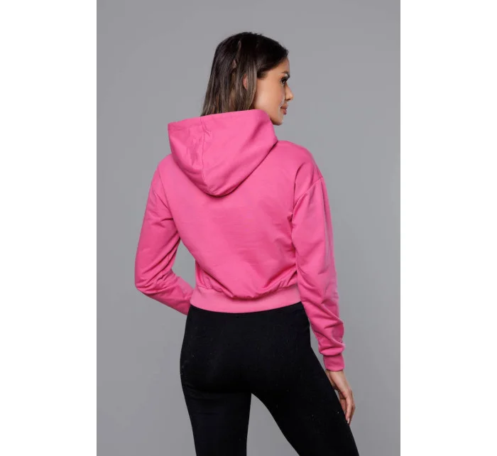 Krátká růžová tepláková mikina s kapucí model 18378833 - J.STYLE Krátká růžová tepláková mikina s kapucí model 18378833 - J.STYLE