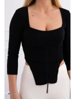 Blúzka s rebrovaným výstrihom čierna