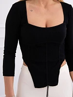 Blúzka s rebrovaným výstrihom čierna