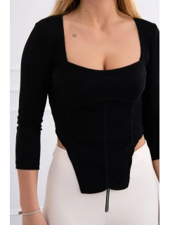 Blúzka s rebrovaným výstrihom čierna