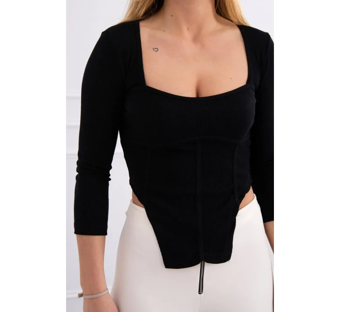 Blúzka s rebrovaným výstrihom čierna