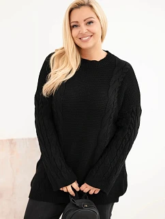 Dámsky sveter vo veľkosti Plus Size s copánkovým vzorom, čierny
