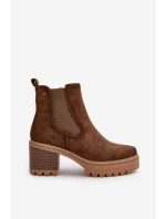 Botki Damskie Ocieplane Na Słupku Eko Zamszowe Brązowe Irissinae Botki Damskie Ocieplane Na Słupku Eko Zamszowe Brązowe Irissinae